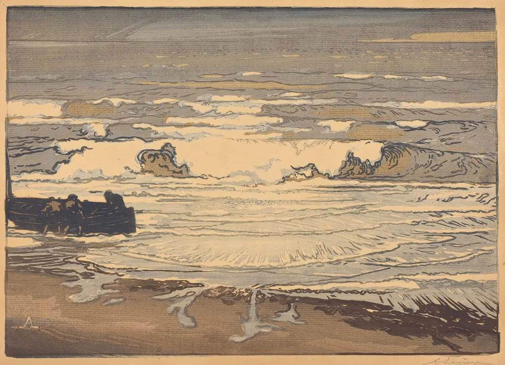 Unfurled Waves, Flood of September 1901 (Les lames deferlent,maree de Septembre 1901), by Auguste Lepère, ink, 1901