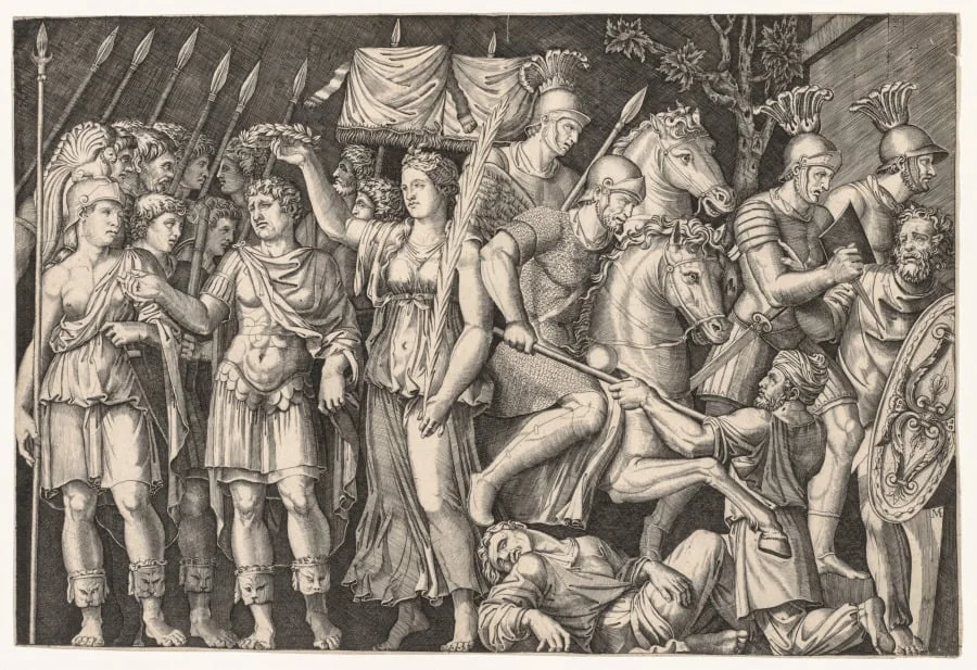Speculum Romanae Magnificentiae: Trajan Between City of Victory and Rome (The Emperor Trajan), detail