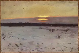 Sunset in winter, by Józef Chełmoński, oil, 1901