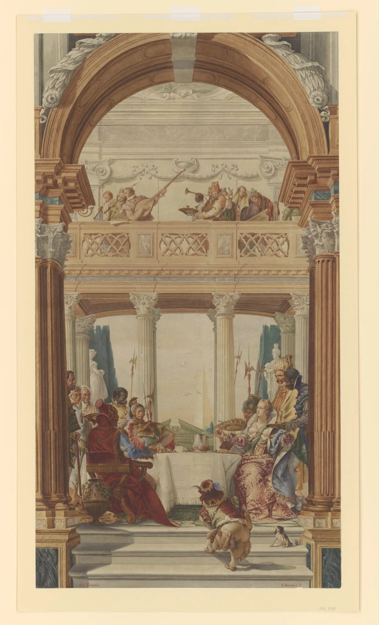 Copy after Giambattista Tiepolo’s fresco of the ‘Banquet of Antony and Cleopatra’ in the Ballroom Palazzo Labia, Venice (1746-1747), 1883., detail