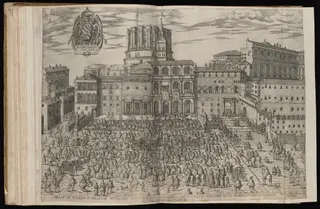 Areae et Palatii Pontificii Vaticani Topographia [A Papal Blessing in Saint Peter Square], by Étienne Dupérac, ink