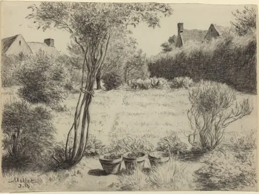 Sunlit Garden, by Jean-Baptiste Millet, chalk, 1868