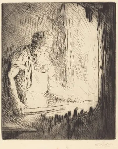 Blacksmith (Le forgeron), by Alphonse Legros, ink, 1874