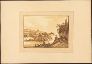 Landscape with Fishing Boats, by Maria Catharina Prestel, ink, 1784