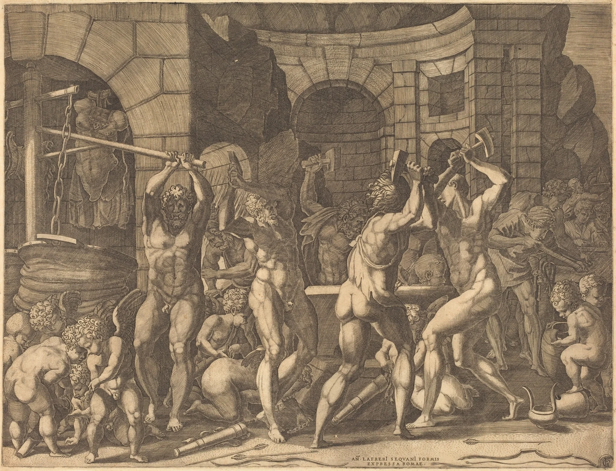 Vulcan and the Cyclopes Forging Arrows, detail