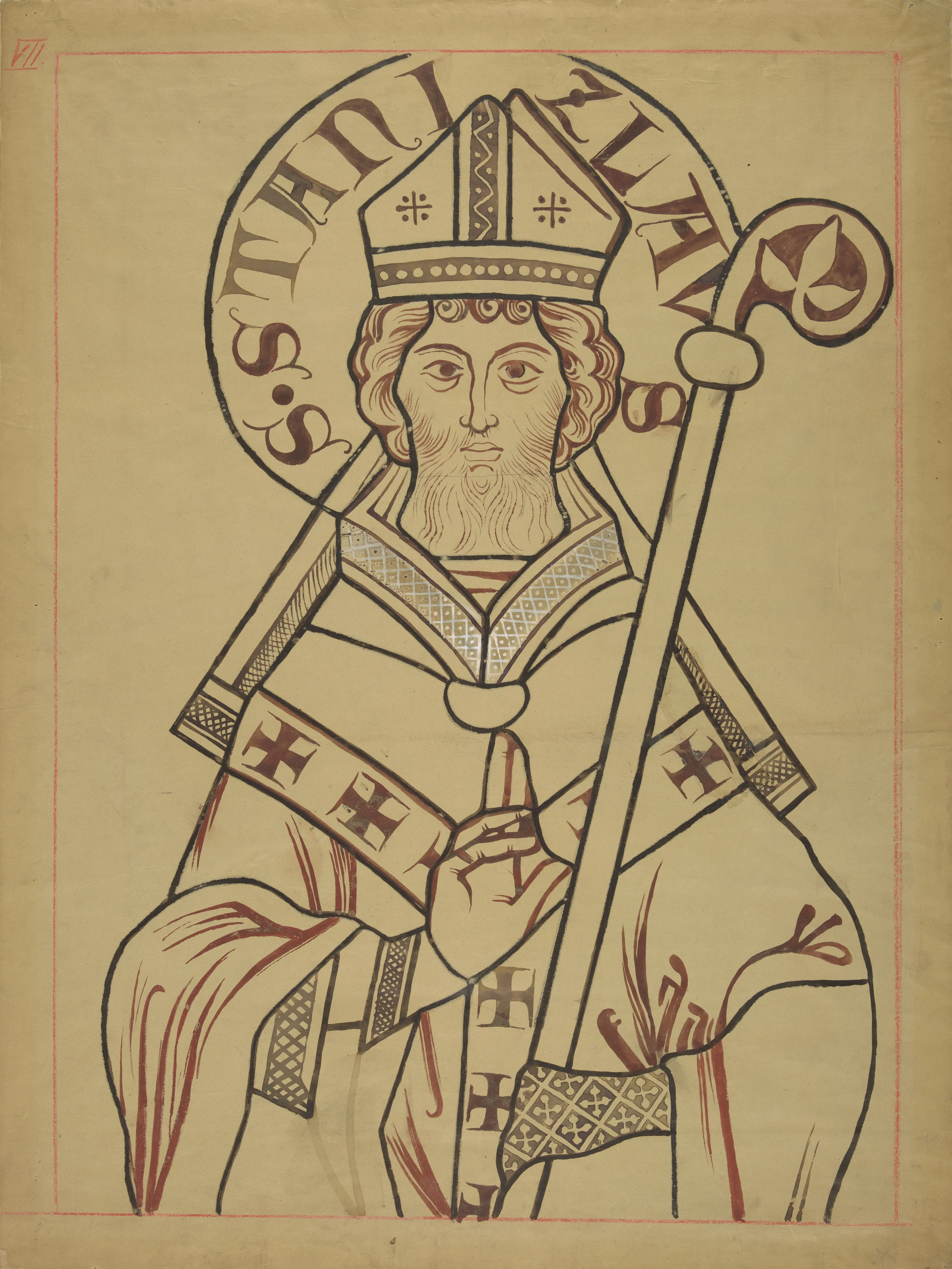 Saint Stanislaus, bishop. Artistic reconstruction of a stained glass panel from the Dominican church in Kraków, detail
