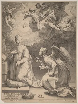The Annunciation, by Hendrick Goltzius, ink, 1594