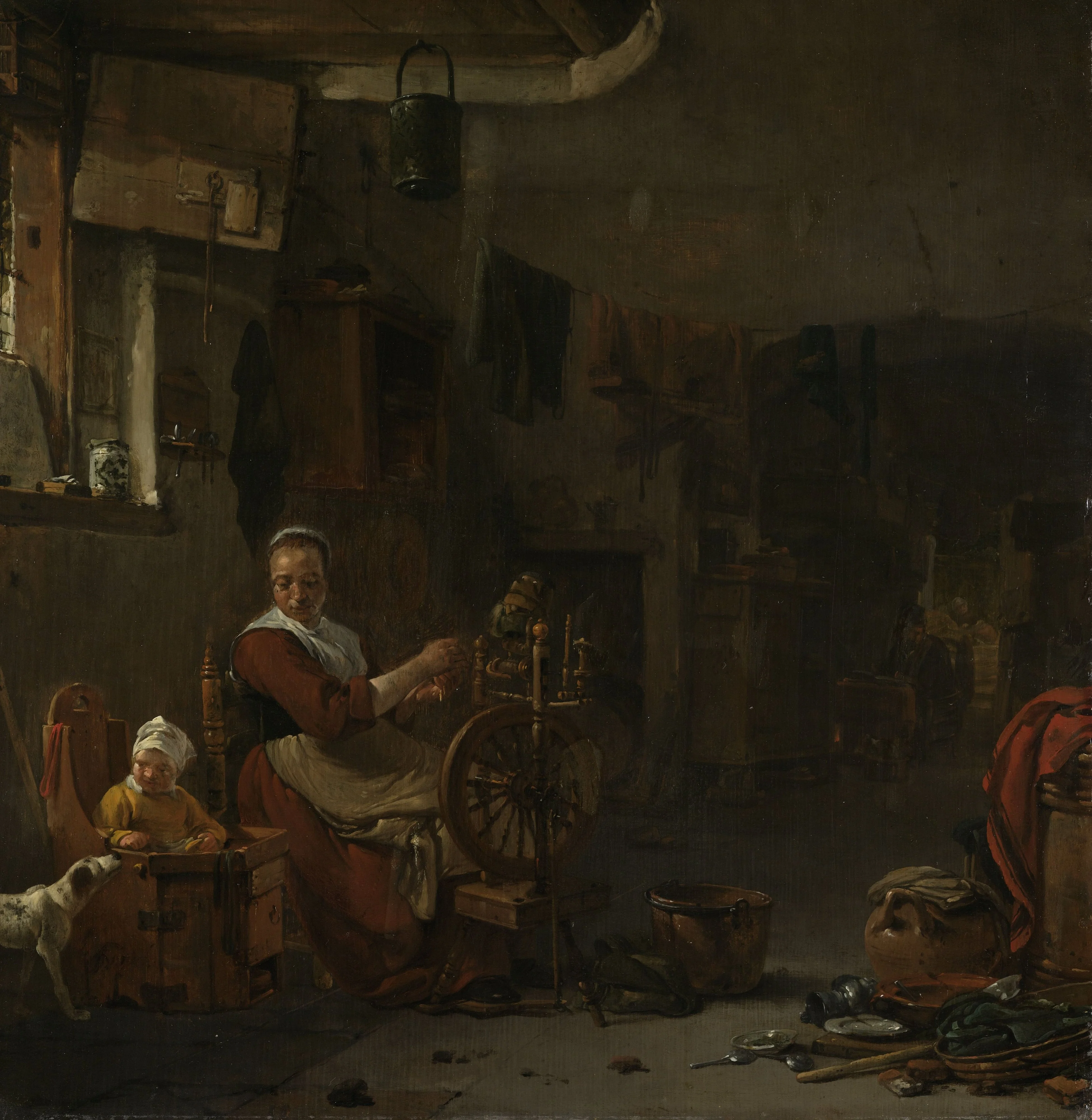 Peasant woman spinning, detail