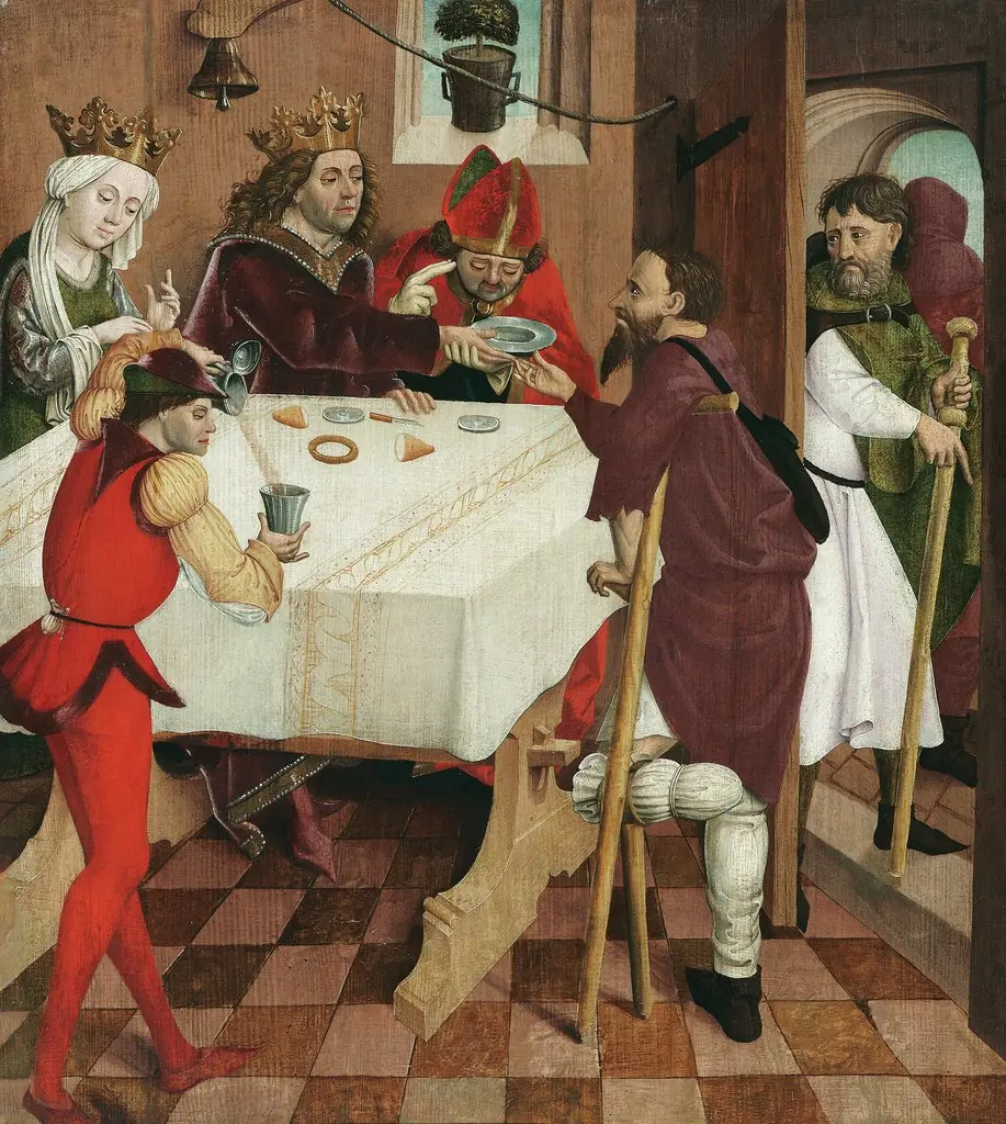 Charity of St. Oswald, by Meister der Oswaldlegende, oil, 1492