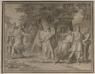 Telemachus, Urged by Mentor, Leaving the Island of Calypso, by Charles Meynier, 1800