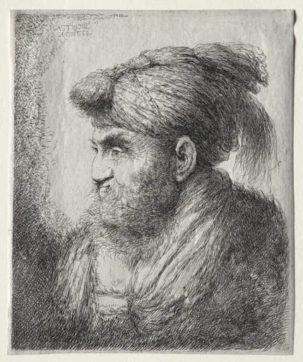 Head of a Man in Oriental Turban, by Giovanni Benedetto Castiglione, 1650