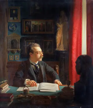 Portrait of James Simon (1851-1932) at the desk in his study, by Willi Döring, unspecified, 1901
