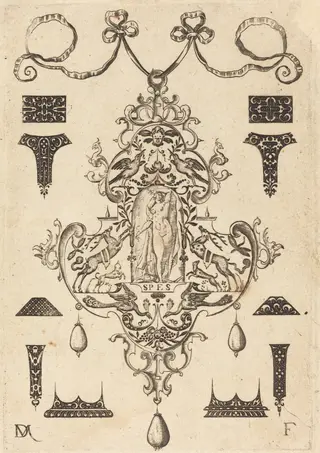 Large Pendant, Hope Standing at Centre, by Daniel Mignot, ink, 1593