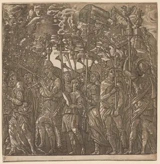 The Triumph of Julius Caesar: Soldiers Carrying Banners and Standards, by Andrea Andreani, 1596