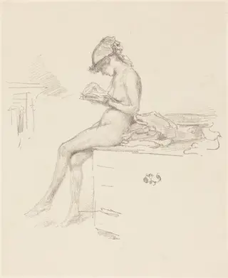 The Little Nude Model, Reading, by James McNeill Whistler, ink, 1890