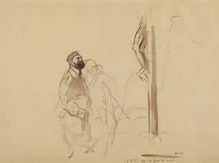 C'est la, que j'ai fini le cure, by Jean-Louis Forain, ink, 1916