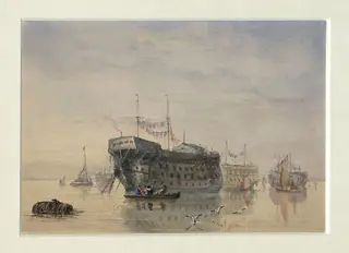 Old Hulks on the Thames, by David Cox, watercolor, 1820