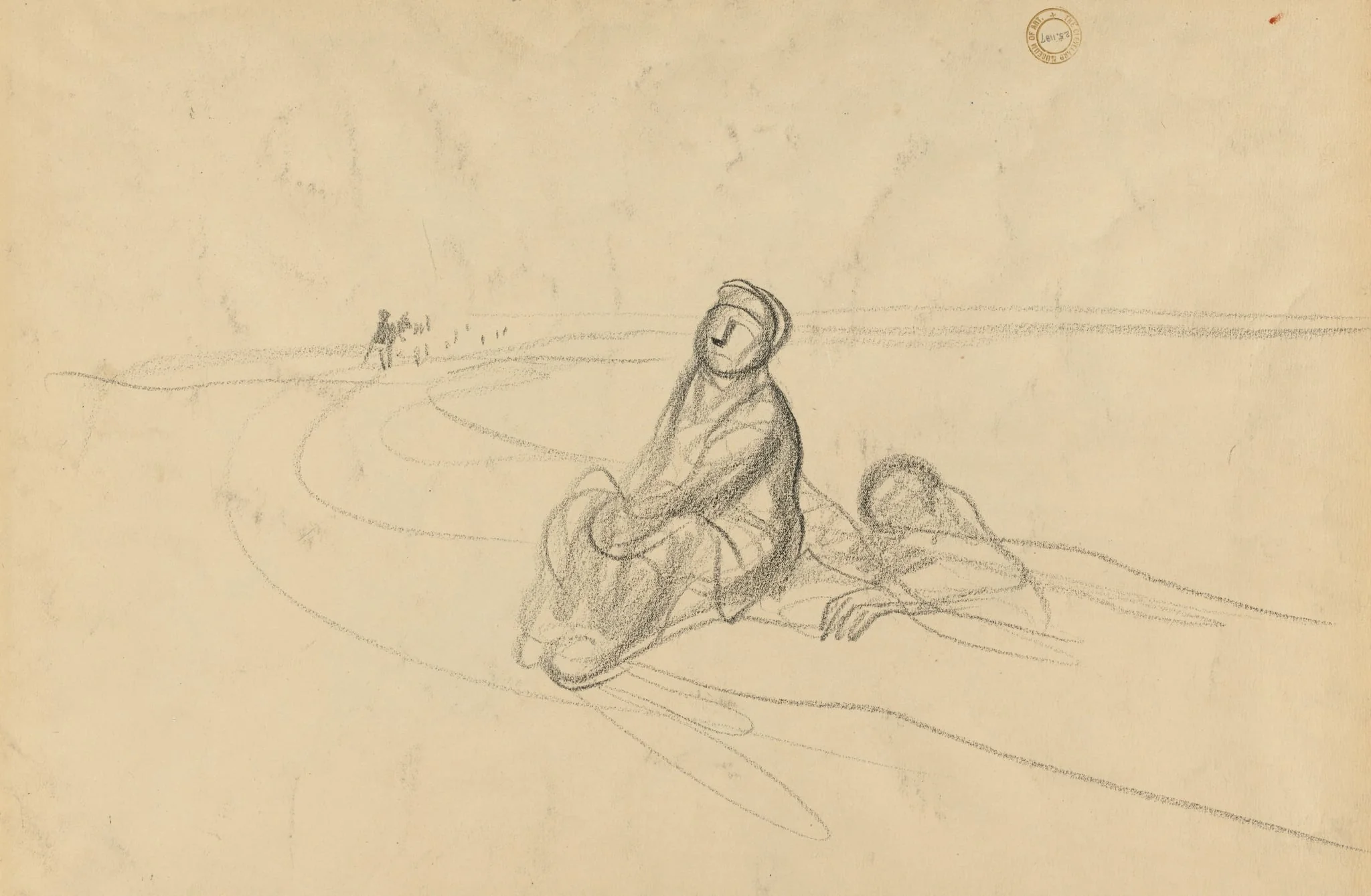 Two Figures on a Road (verso), detail