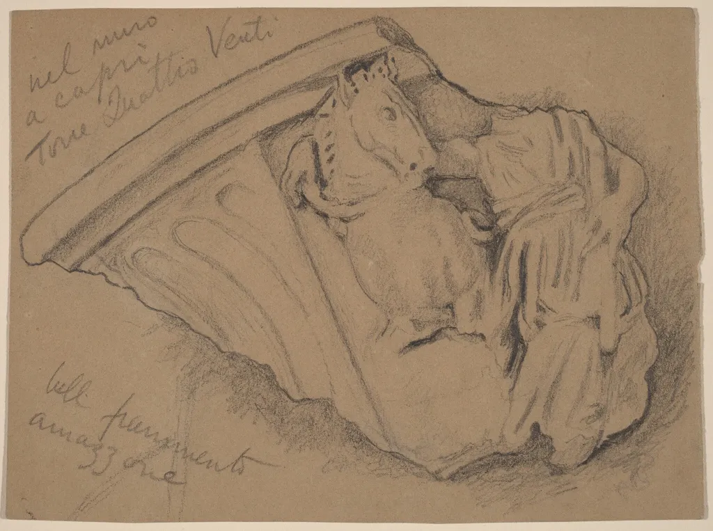 Sketch of a Fragment from a Wall in Capri, by Elihu Vedder, graphite, 1897