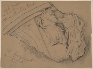 Sketch of a Fragment from a Wall in Capri, by Elihu Vedder, graphite, 1897