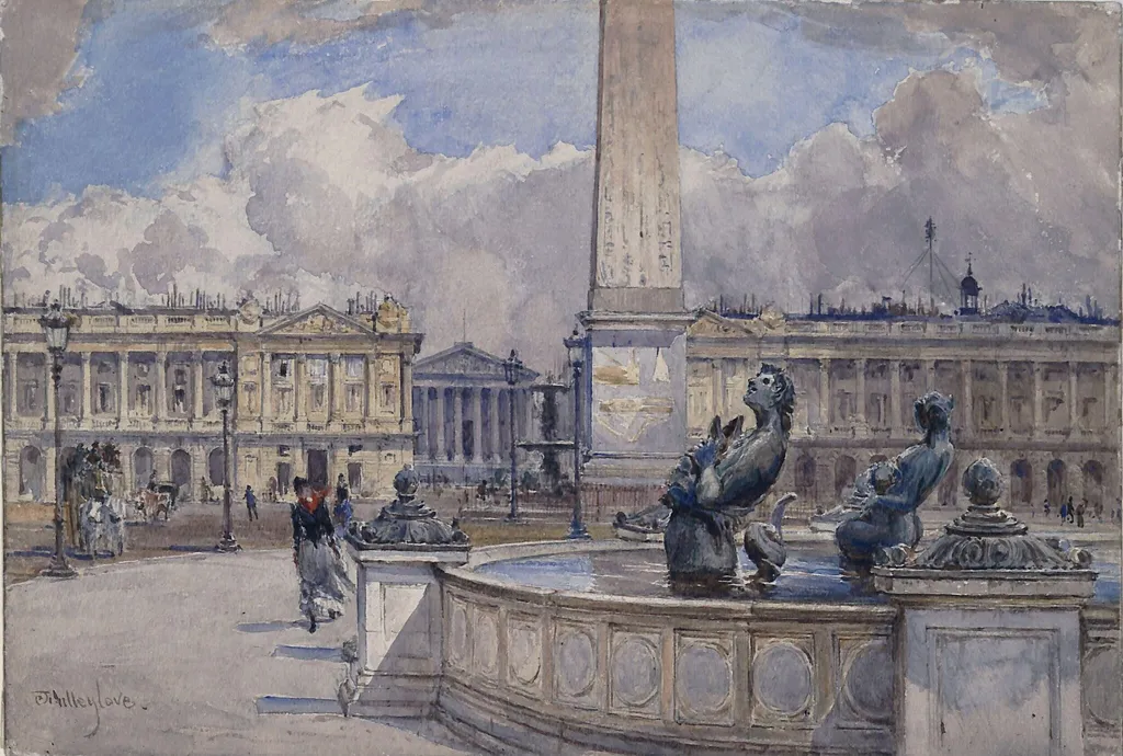 Place de la Concorde, looking towards the Madeleine, by John Fulleylove, watercolor, 1860