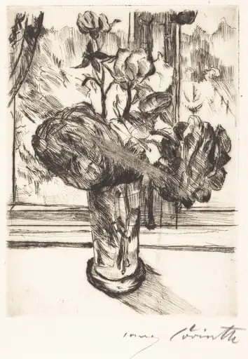 Rosen in einem Wasserglas (Roses in a Glass of Water), by Lovis Corinth, ink, 1916