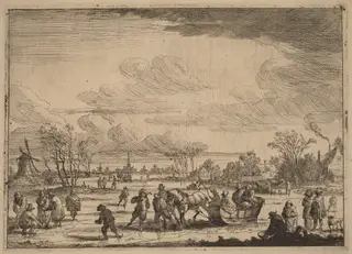 Ice Sleighs, by Peeter Bout, ink, 1688