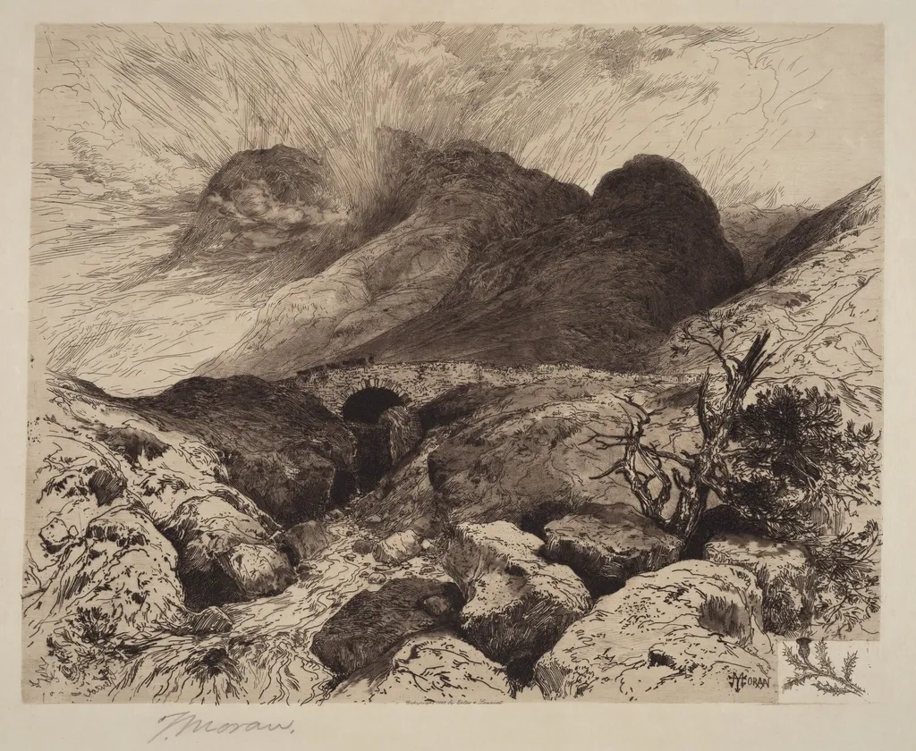 Bridge in the Pass of Glencoe—Scotland, by Thomas Moran, ink, 1882