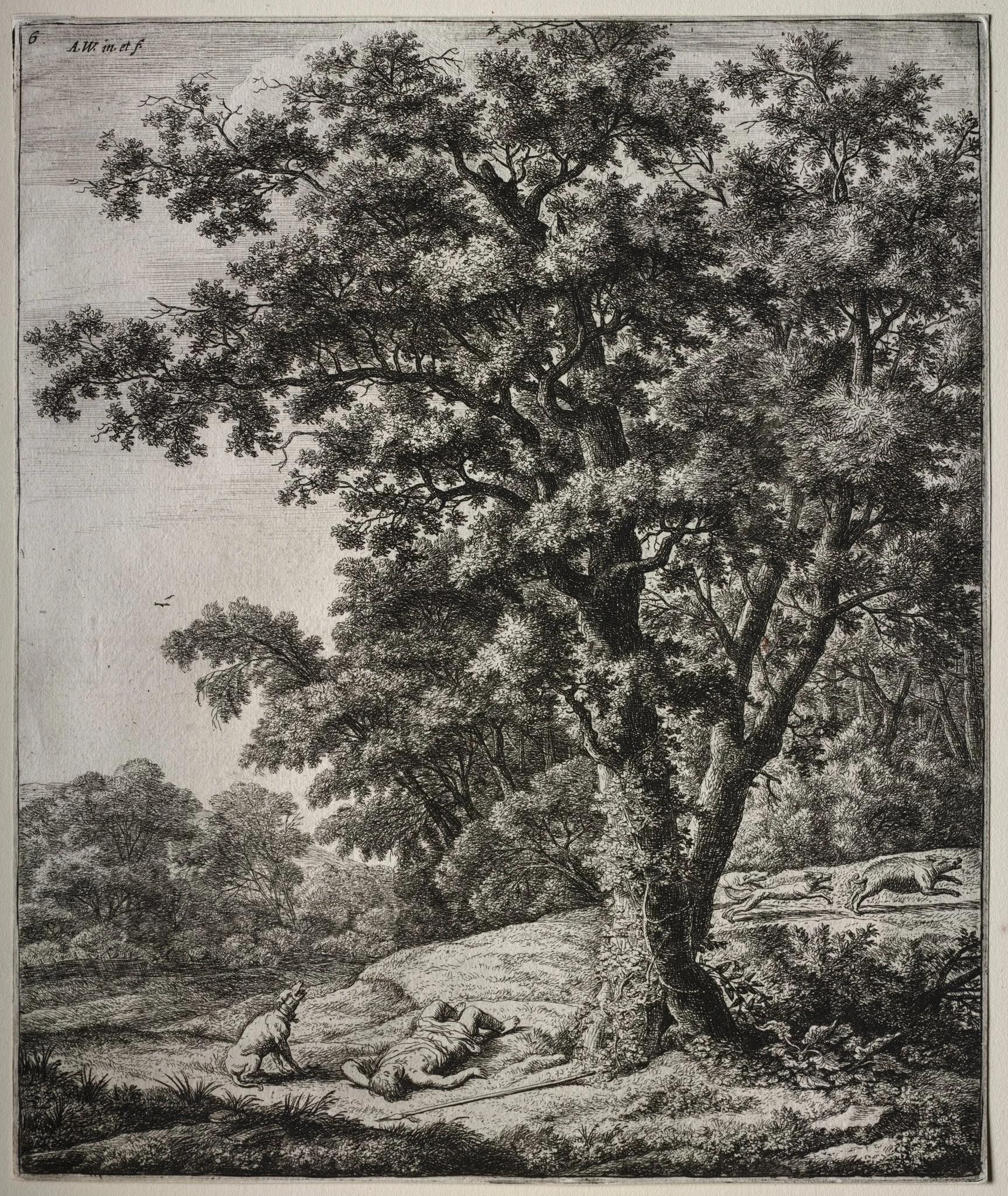 Six large upright landscapes with scenes from Ovid's Metamorphoses: The Death of Adonis, detail