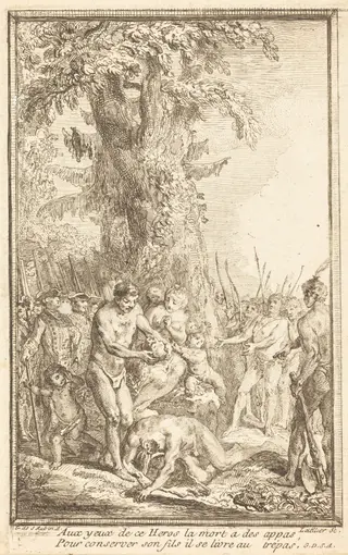 Heroic Act of a Father Who Sacrifices for His Son (Trait heroique d'un pere qui se sacrifie pour son fils), by Gabriel de Saint-Aubin, ink, 1767