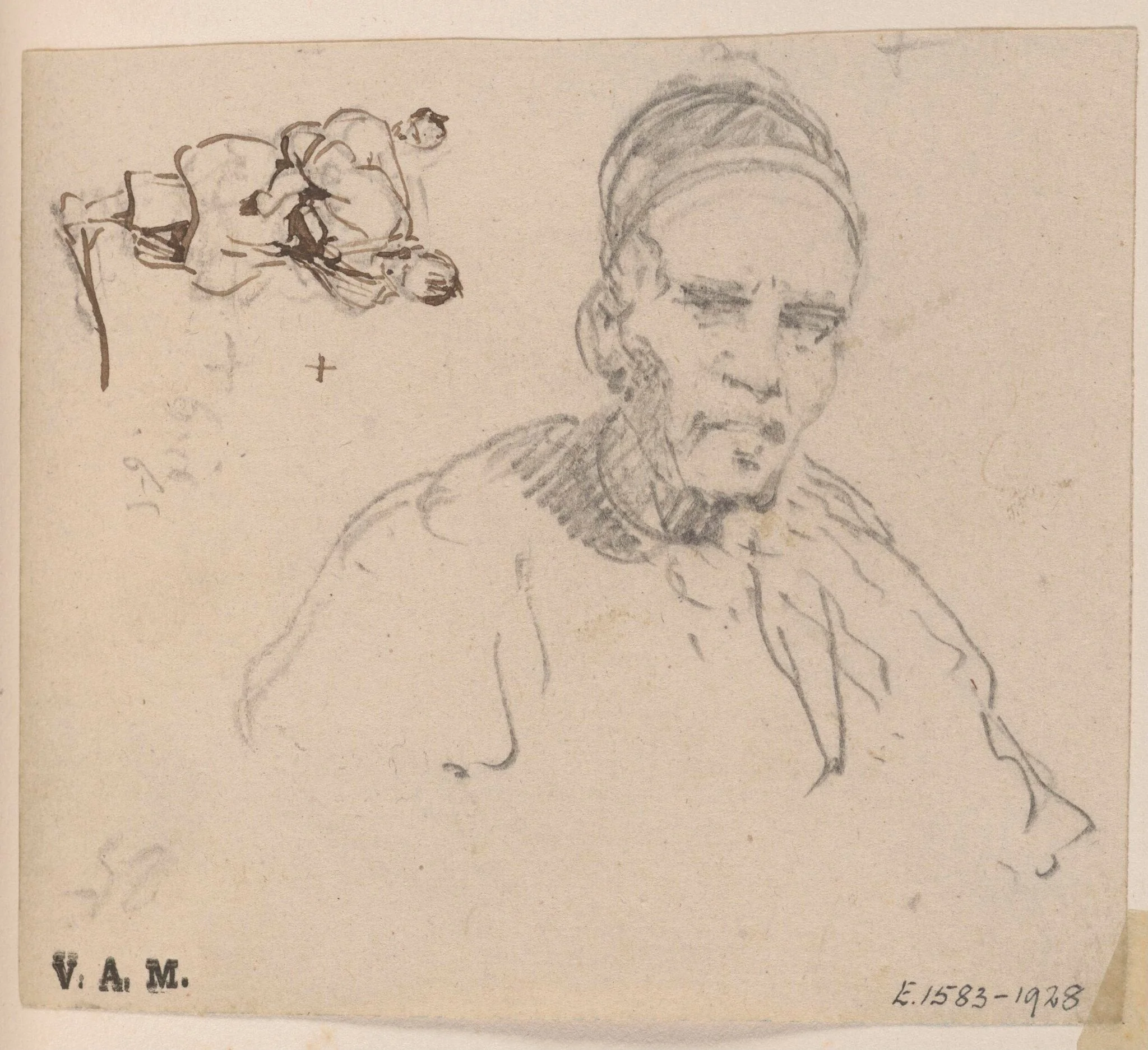 A Chinese man, and a boatwoman carrying a child, detail