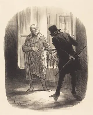 Ce logement est un peu cher, pour la place Royale..., by Honoré Daumier, ink, 1847