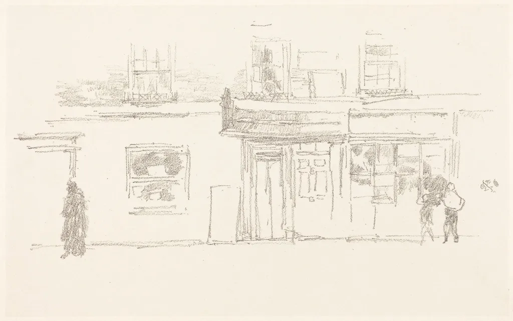 Chelsea Shops, by James McNeill Whistler, ink, 1888