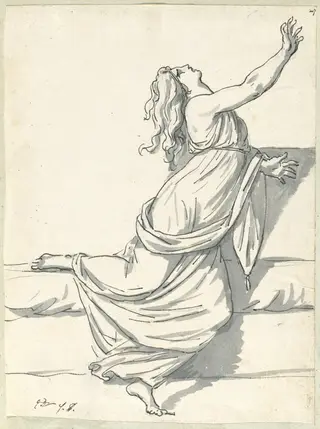 A Distraught Woman with Her Head Thrown Back, by Jacques-Louis David, ink, 1778