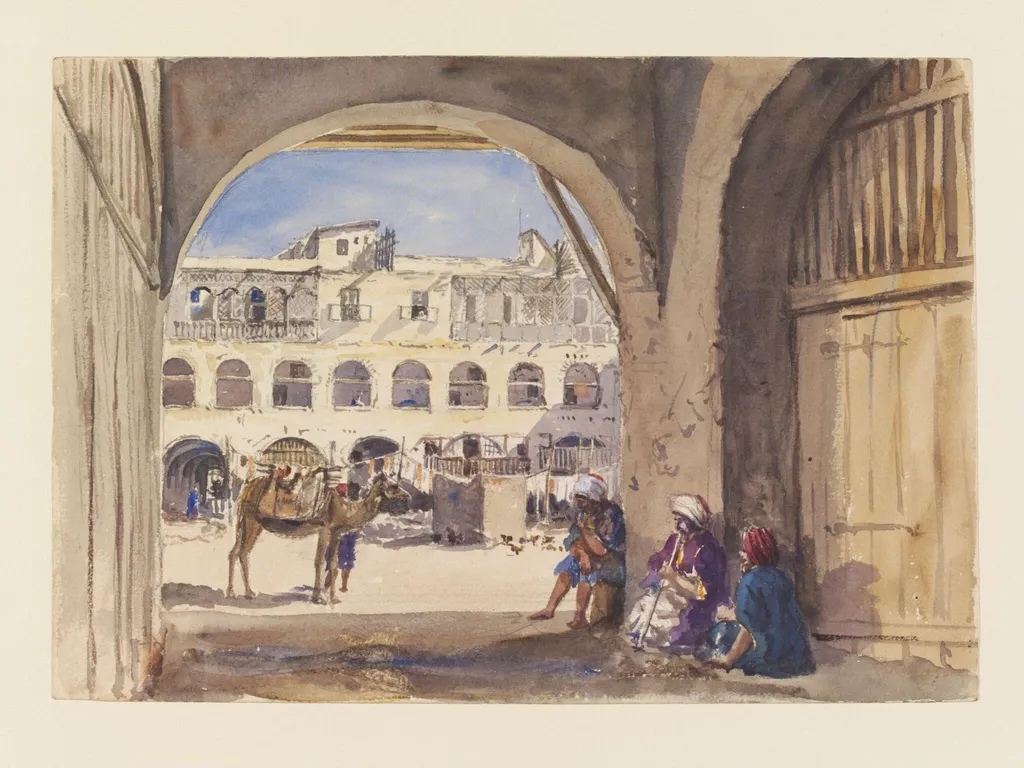Entrance to the new Ockella  Great Square of Alexandria, by William Carpenter, watercolor, 1853