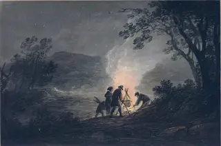 Figures round a Blazing Fire, by William Payne, watercolor, 1776