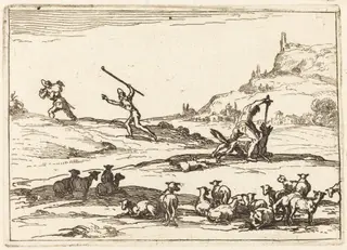 Shepherds Defending their Herds, by Jacques Callot, ink, 1628
