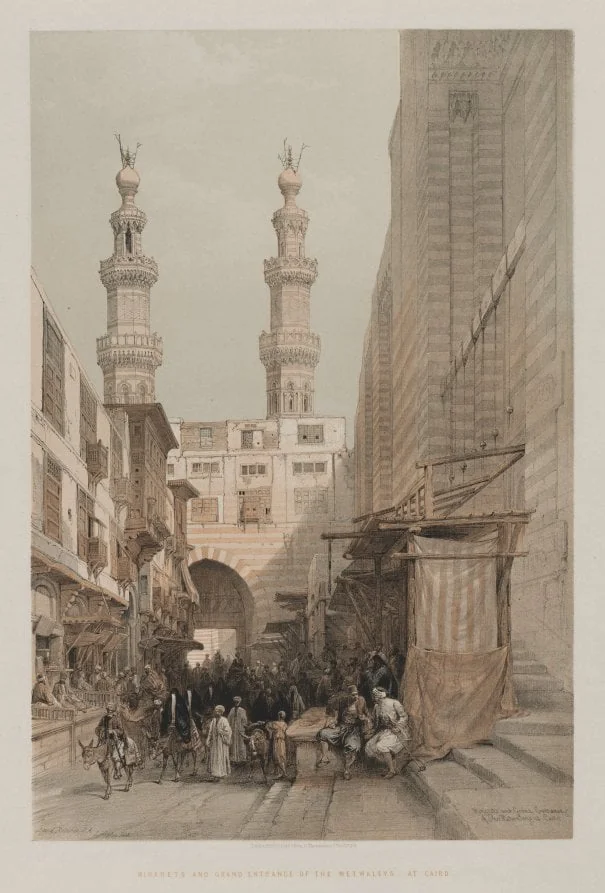 Egypt and Nubia, Volume III: Minarets, and Grand Entrance of the Metwaleys, at Cairo, detail