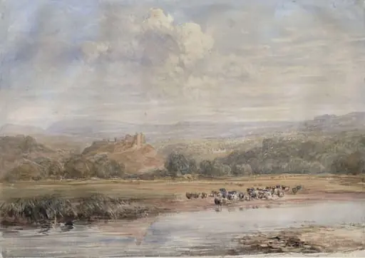 Dryslyn Castle, in the Vale of Towy, South Wales, by David Cox, watercolor, 1800