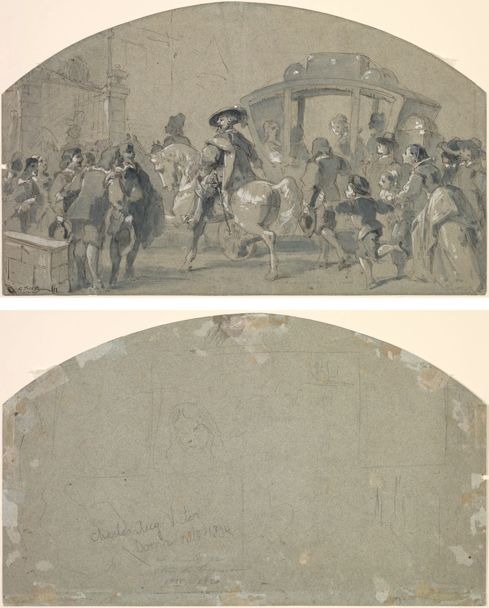 Street Scene (recto); Sketches (verso), detail