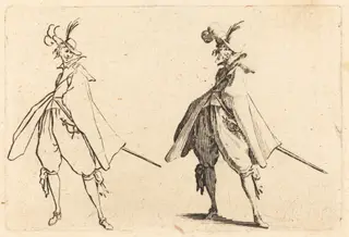 Gentleman in Large Mantle, Front View, by Jacques Callot, ink, 1622