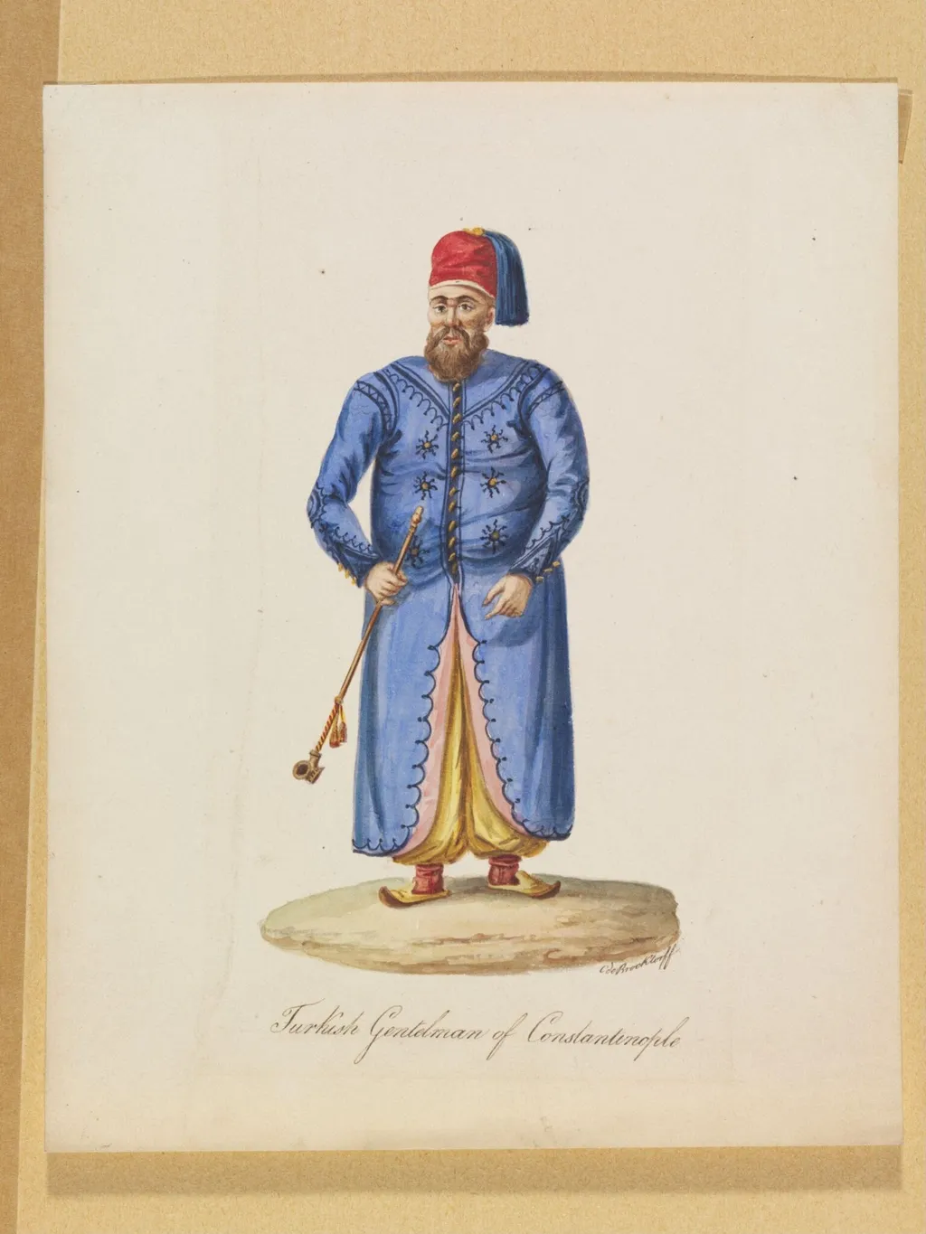 Turkish Gentelman of Constantinople [sic], by Charles Frederick or Carlo Federico Brockdorff, watercolor, 1835