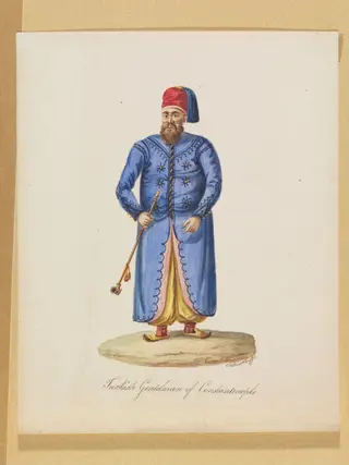 Turkish Gentelman of Constantinople [sic], by Charles Frederick or Carlo Federico Brockdorff, watercolor, 1835