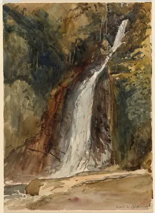 The Waterfall at Lydford Gorge, Devon, by Paul Huet, watercolor, 1862