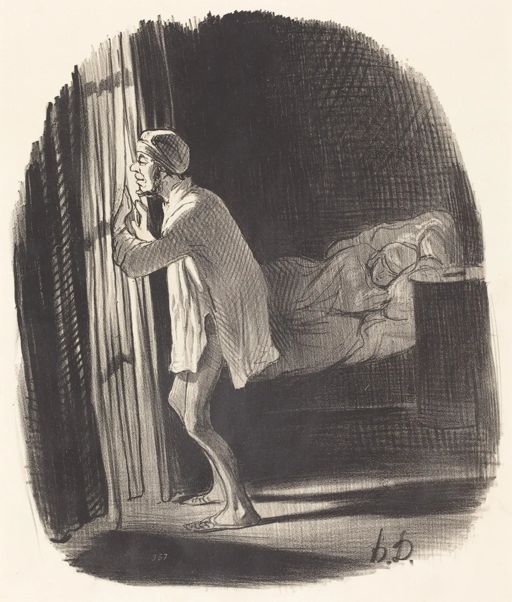 Je crois que j'ai entendu chanter un hibou..., by Honoré Daumier, ink, 1847