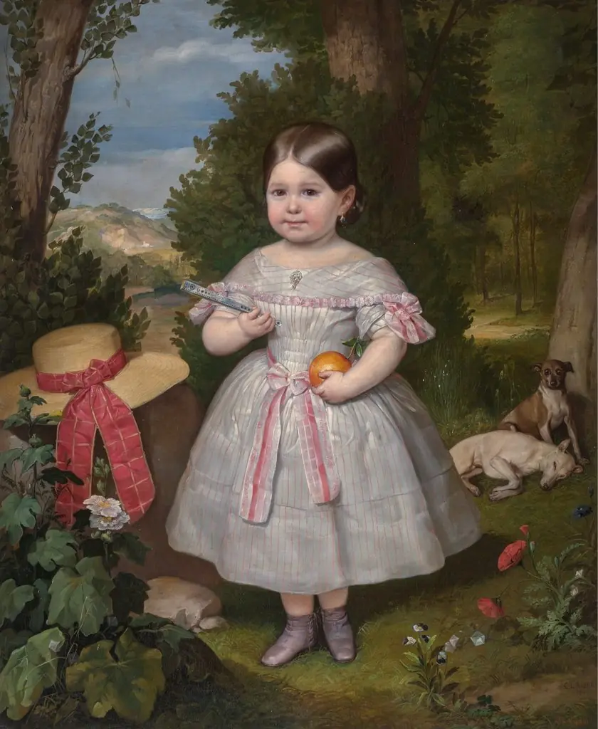 Portrait of a Young Girl in a Landscape, by Carlos Luis de Ribera y Fieve, oil, 1847