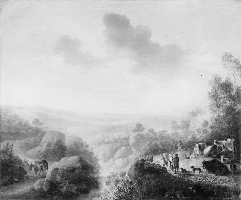 Landscape with Cattle by a Brook, detail