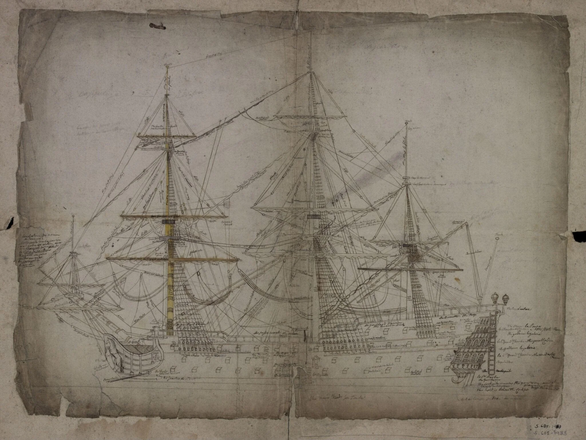 Drawing of a ship possibly for a production of Richard II, detail