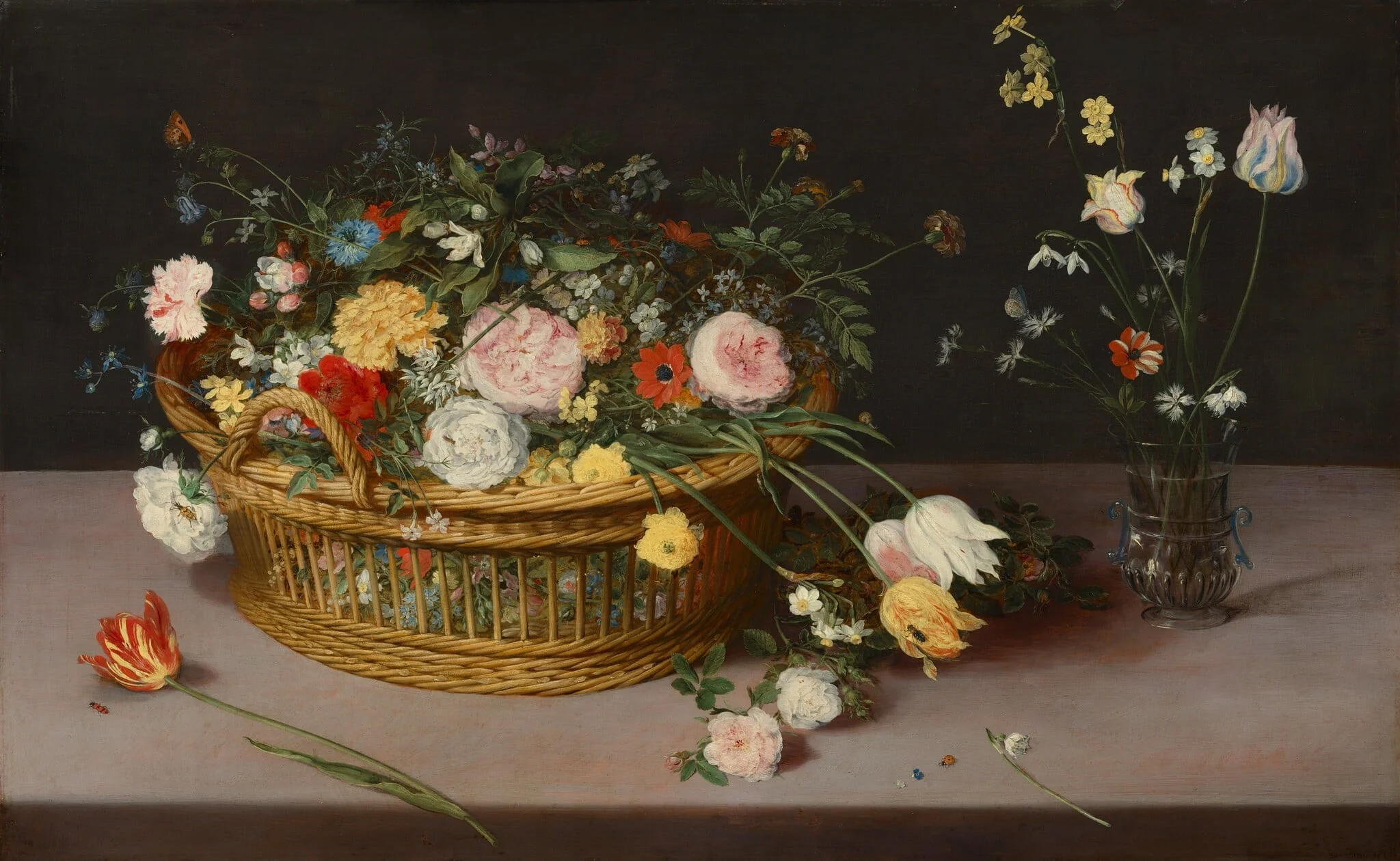 Flowers in a Basket and a Vase, detail