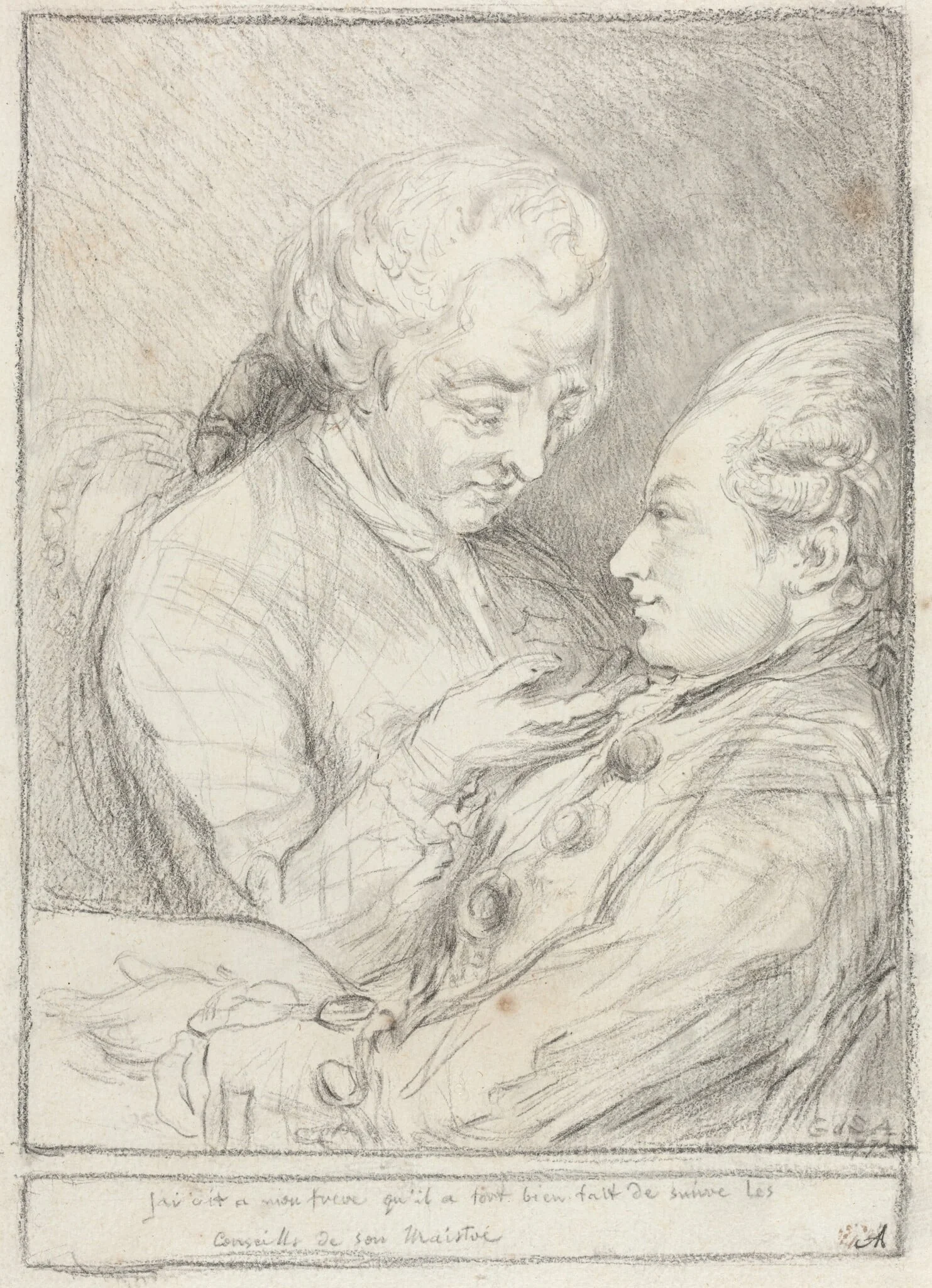 Portrait of the Artist with His Younger Brother, Augustin Saint-Aubin, detail